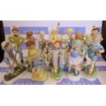 Fifteen Royal Worcester figures, from the Days of the Week series, some a/f