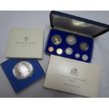 Franklin Mint, First National Coinage of Barbados Proof Set, cased, together with a Franklin Mint
