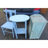 A collection of painted furniture, to include cabinets and a chair, together with a music cabinet,