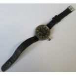 A World War I Submarine Brook & Son Edinburgh wrist watch, with black dial and leather