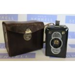 A Zeiss Ikon Box Tengor camera, the leather cased marked R Lechner Wien