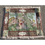 A Persian silk rug, decorated with a scene from the Omar khayyam, 31ins x 38ins