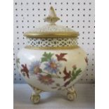 A Grainger Worcester pot pourri vase, having inner and outer covers, decorated with flowers,