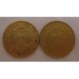 Two German 20 mark gold coins, 1892 and 1894