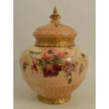 A Royal Worcester blush ivory crown top pot pourri, decorated with flowers and insects, shape number