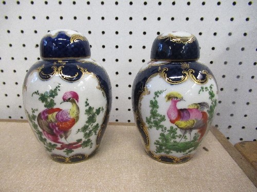 A pair of Worcester style covered vases, decorated with panels of birds, insects and foliage with - Image 3 of 4