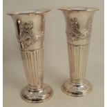 A pair of silver trumpet vases, decorated with swags and reeding, Sheffield 1906, weight 15oz,