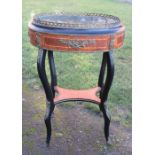A 19th century French inlaid oval plant stand, with lead liner, pierced gilt metal gallery, the