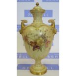 A Royal Worcester covered vase, with moulded decorated the body with floral sprays, shape number