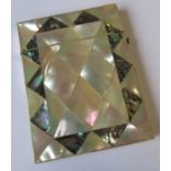 A mother of pearl and shell diamond panel card case, 4.25ins x 3ins