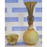 A Royal Worcester blush ivory cauldron vase, decorated with flowers, height 2.75ins, together with a
