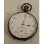 A hallmarked silver cased pocket watch, with white enamel dial and subsidiary dial