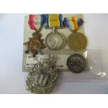 Private Airey, 15 Trio, Silver Wounded badge, cap badge and papers