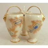 A 19th century Royal Worcester centre piece, formed as three conjoined vases, decorated in Aesthetic