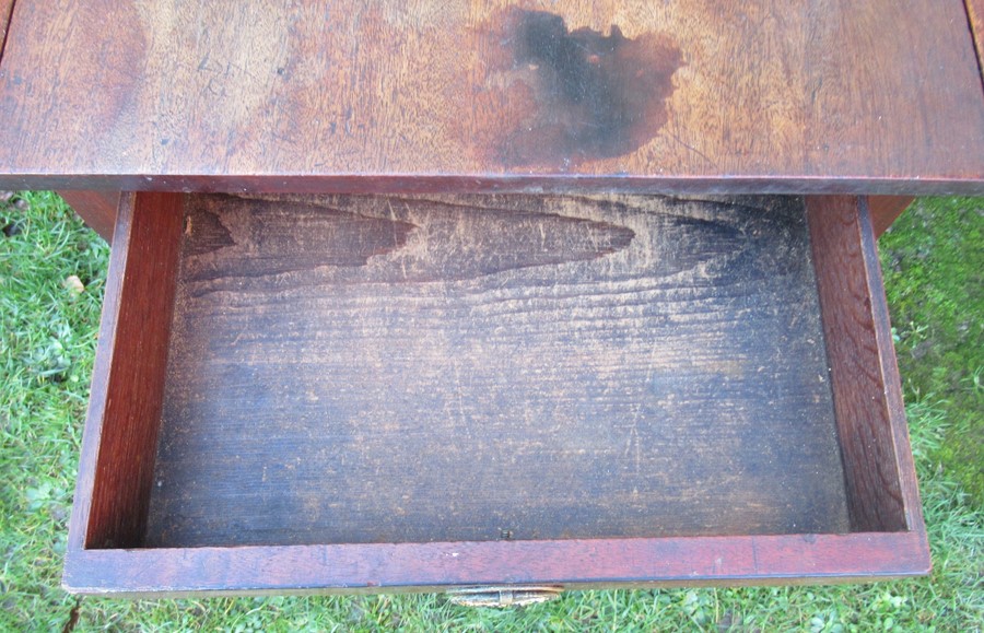 A 19th century mahogany Pembroke table, with drop flaps, with one real and one dummy drawers, raised - Image 3 of 3