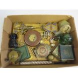 A Selection of Oddments including No.1 Brass Trout Reel, trench art crucifix, three Crowns,
