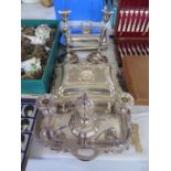 A Selection of Electroplated Silver including entree dishes, pair of candlesticks, tray etc.