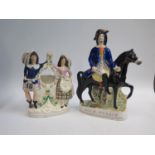 A DICK TURPIN Staffordshire Flatback and figural watch stand flatback