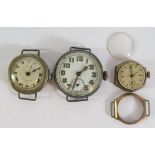 A 1916 Silver Cased Trench Watch (running) and 9ct gold ladies 3.6g and one other