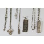 Two Sterling Silver Ingot Pendant Necklaces etc.