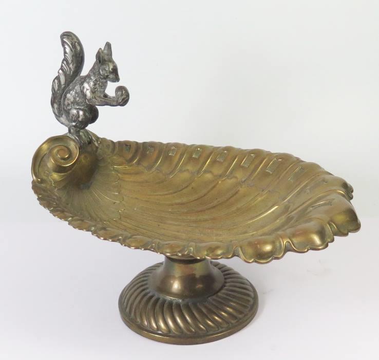 A WMF Silver Plated Nut Dish with squirrel handle, 24.5cm long