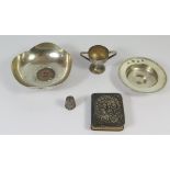 A Modern Silver 'Armada Dish' Replica, one other silver dish, silver thimble, silver mounted