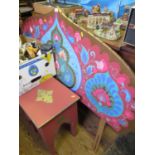 A Painted Double Headboard and two occasional tables