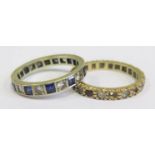 A Sapphire and Diamond Eternity Ring (size K, 2.5g) and 9ct gold eternity ring, 2.3g