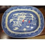 A 19th Century Blue and White Willow Pattern Charger