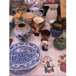 A Victorian JUDE Salt Glazed Jug, copper lustre ware, Collard Honiton jug and other ceramics