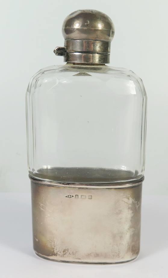 An Edward VII Silver Mounted Slice Cut Glass Hip Flask, Birmingham 1903, Griffiths & Singleton