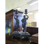 A Pair of Spelter Figural Candlesticks, 33cm