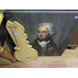 Two Decorative Shop Sign Wooden Keys & A Large Canvas Of Lord Nelson
