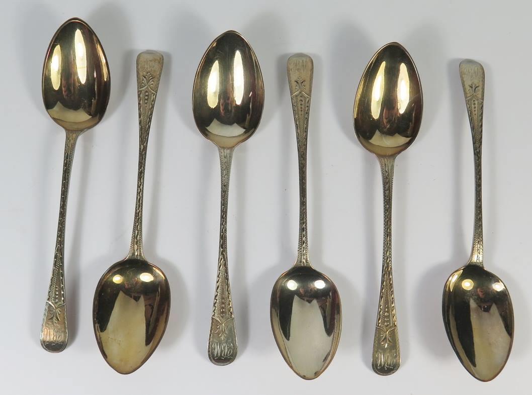 A Matched Cased Set of Georgian Bright Cut Silver Teaspoons, 88g