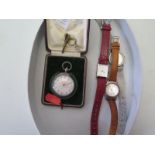 A Continental Silver Cased Ladies Fob Watch (running) and three wristwatches