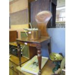 A 19th Century Mahogany Hall Chair and two copper pans etc.