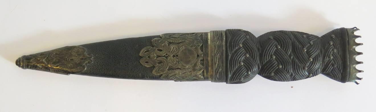 A Victorian Scottish Silver Mounted Dirk, Edinburgh 1900, Young & Tatton, 19cm, missing hardstone