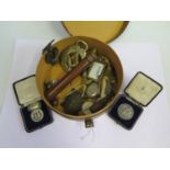 A Collar Box of Oddments including silver medallion, seal, compass etc.