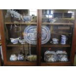 A Selection of 19th Century and later Blue and White Ware including Willow Pattern meat platter