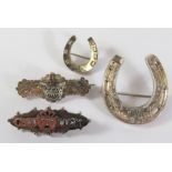 Two Chester Silver Brooches, Birmingham silver horseshoe brooch and one other