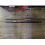 A Shakespeare Mustang 9ft Spin Fishing Rod, Abu Atlantic 450 9ft rod and 6 piece combination rod