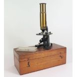 A Cased Brass Microscope by Davidson & Regenstreif of Cairo, 18cm