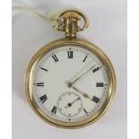 A Gold Plated Open Dial Keyless Pocket Watch in Dennison Case, running