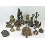 A Selection of Brassware including a 1920's ashtray in the form of a lady with fur, hippocampus,