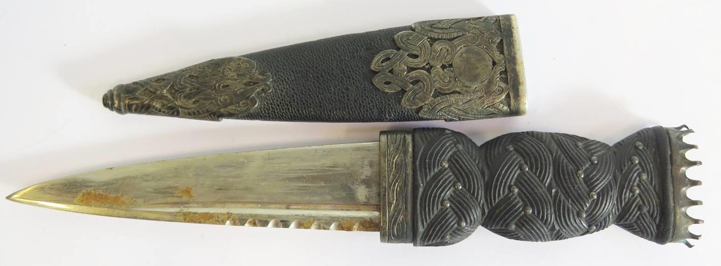 A Victorian Scottish Silver Mounted Dirk, Edinburgh 1900, Young & Tatton, 19cm, missing hardstone - Image 2 of 2