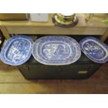 A 19th Century Elkin Knight & Co. Blue and White Willow Pattern Meat Platter and four others