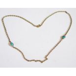 A 9ct Gold and Turquoise Mounted Necklace, 42cm, 7.2g