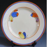 A Clarice Cliff Bizarre 9" Flora Plate, c. 1930. Near mint 9.5/10