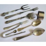 A Selection of English Sterling Silver Flatware and napkin ring, 132g weighable silver