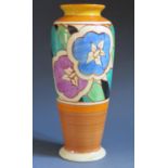 A Clarice Cliff Fantasque 8.5" Gardena Vase, shape 186, c. 1934. Decoration repainted and foot